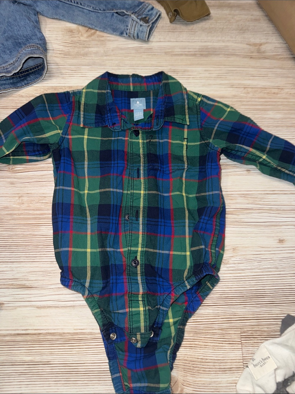 GAP Green and Blue Plaid One-Piece Bodysuit